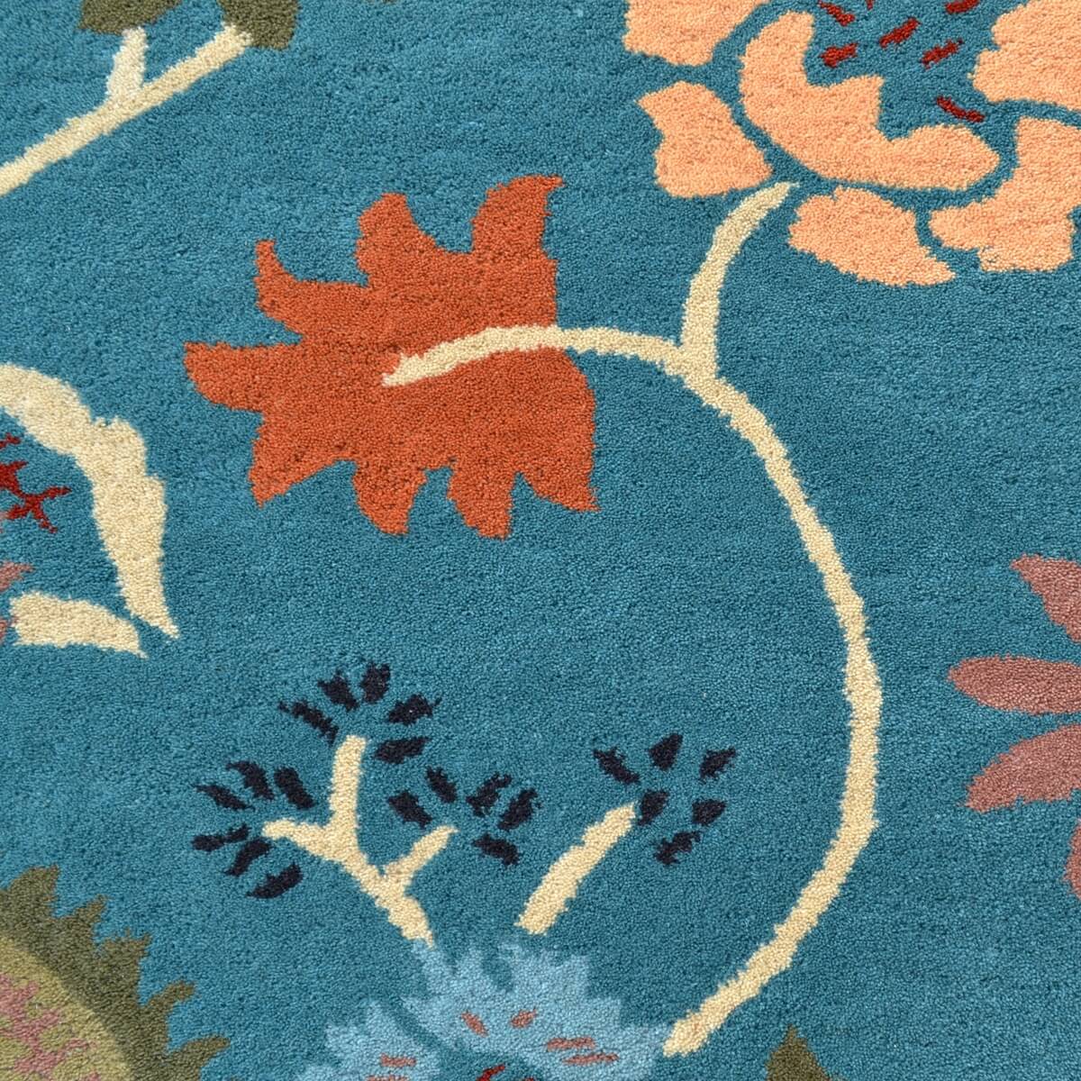 Botanical Handmade Woolen Rug - Teal Blue (Available in 3 Sizes)