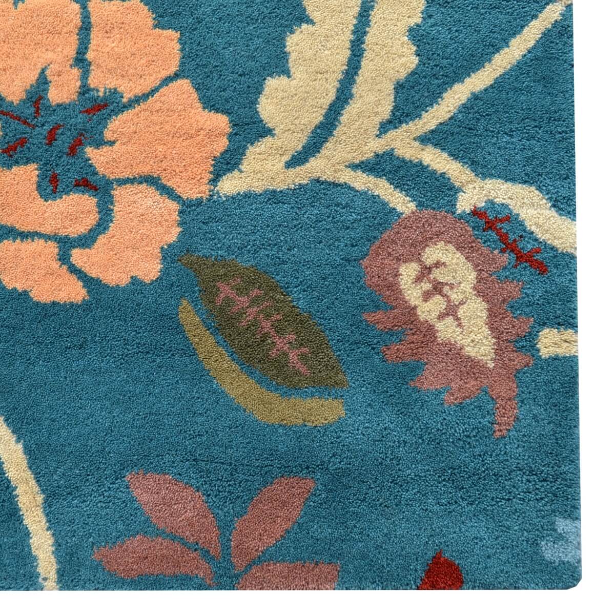 Botanical Handmade Woolen Rug - Teal Blue (Available in 3 Sizes)