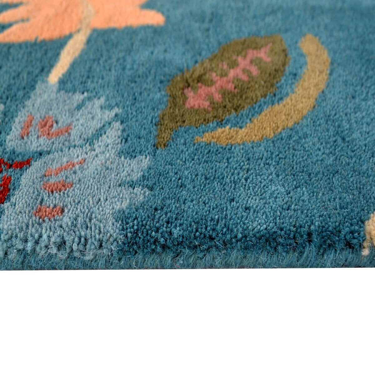 Botanical Handmade Woolen Rug - Teal Blue (Available in 3 Sizes)