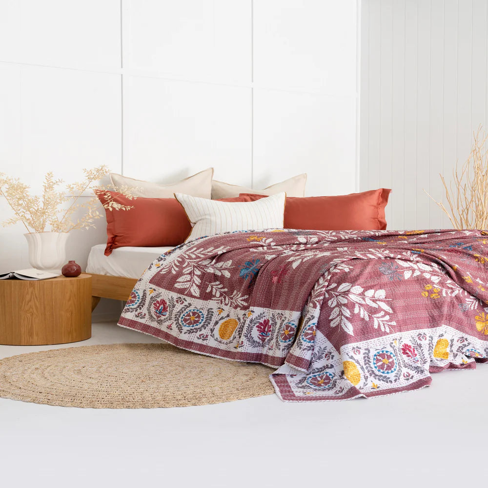 Botanical Symphony Purple Cotton Bedspread