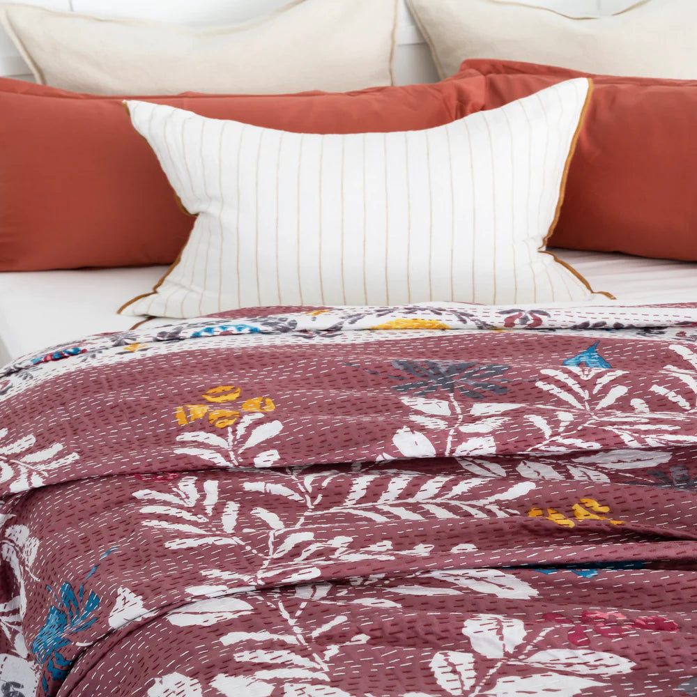 Botanical Symphony Purple Cotton Bedspread