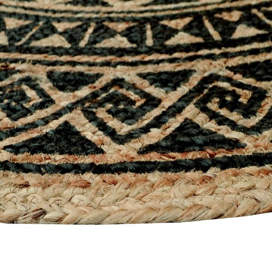 Braided Hand Woven Jute Rug - Black - Round 120cms