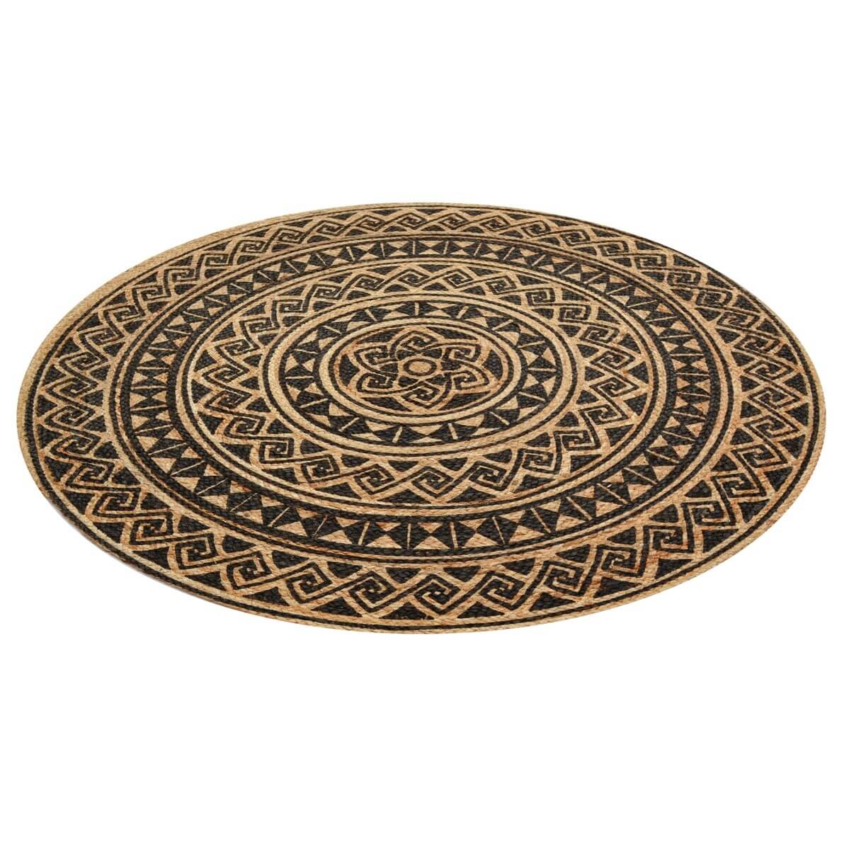 Braided Hand Woven Jute Rug - Black - Round 120cms