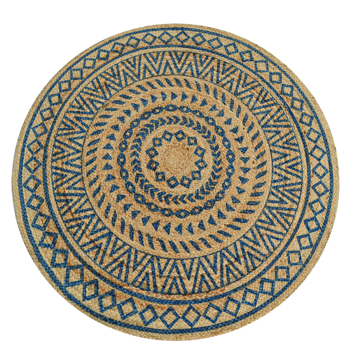 Braided Hand Woven Jute Rug - Blue - Round 120cms