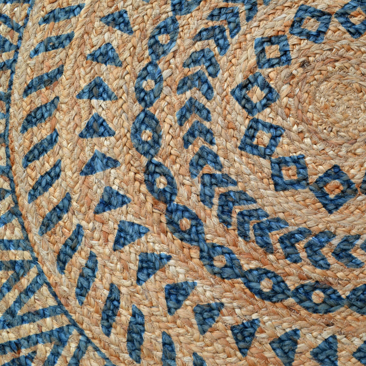 Braided Hand Woven Jute Rug - Blue - Round 120cms