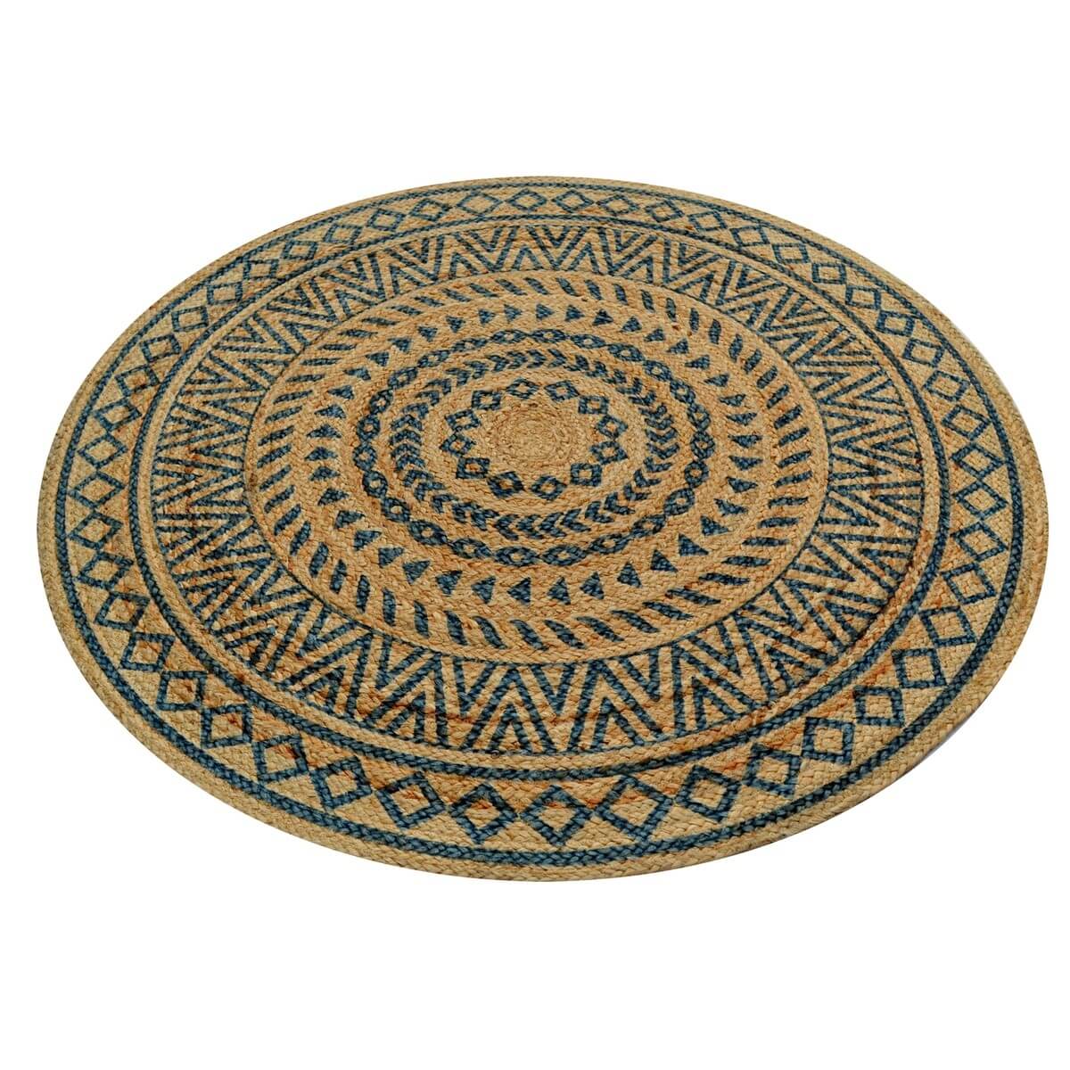 Braided Hand Woven Jute Rug - Blue - Round 120cms