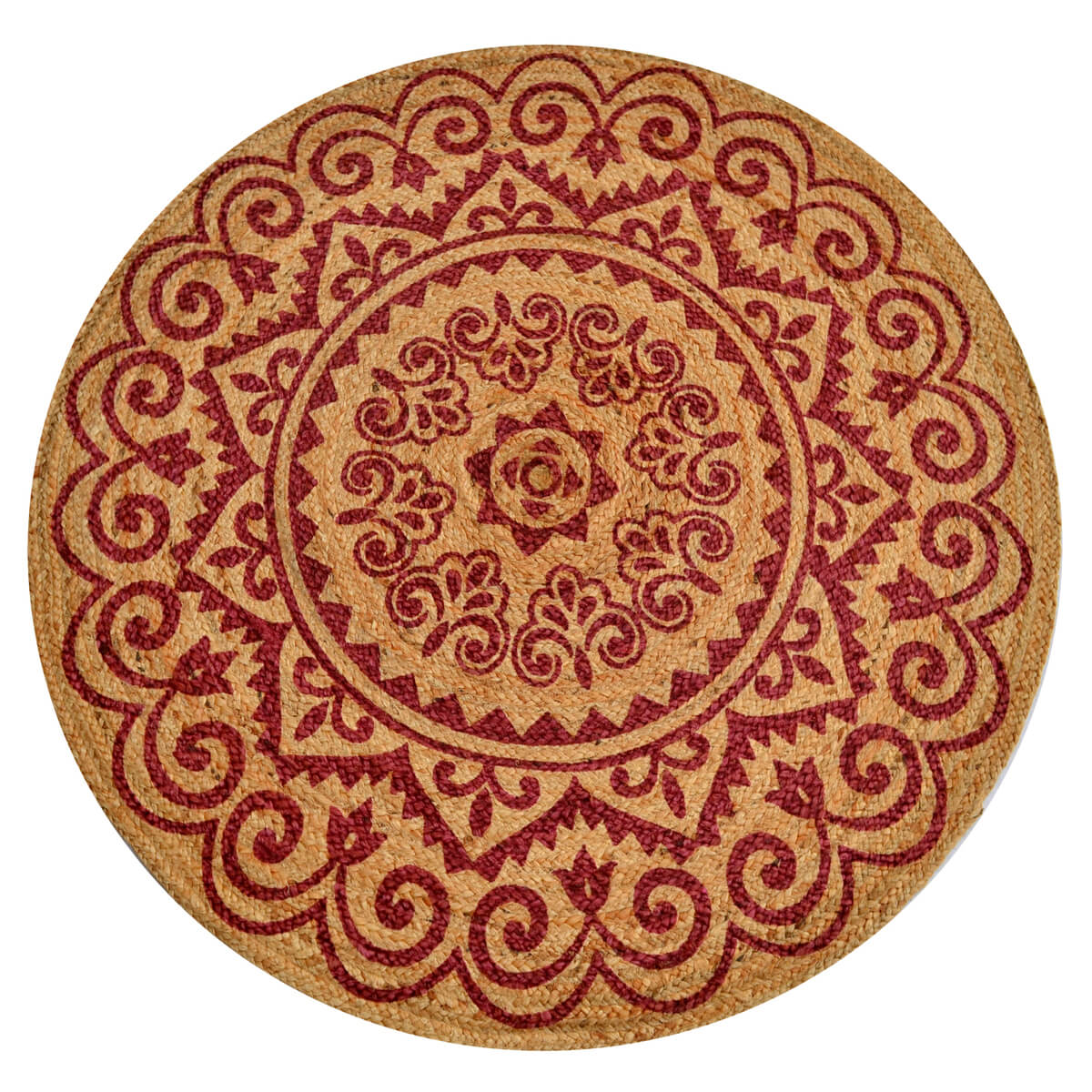 Braided Hand Woven Jute Rug - Red - Round 120cms