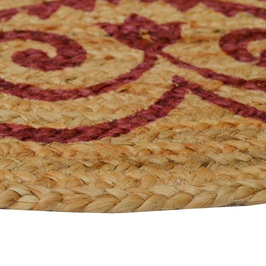 Braided Hand Woven Jute Rug - Red - Round 120cms