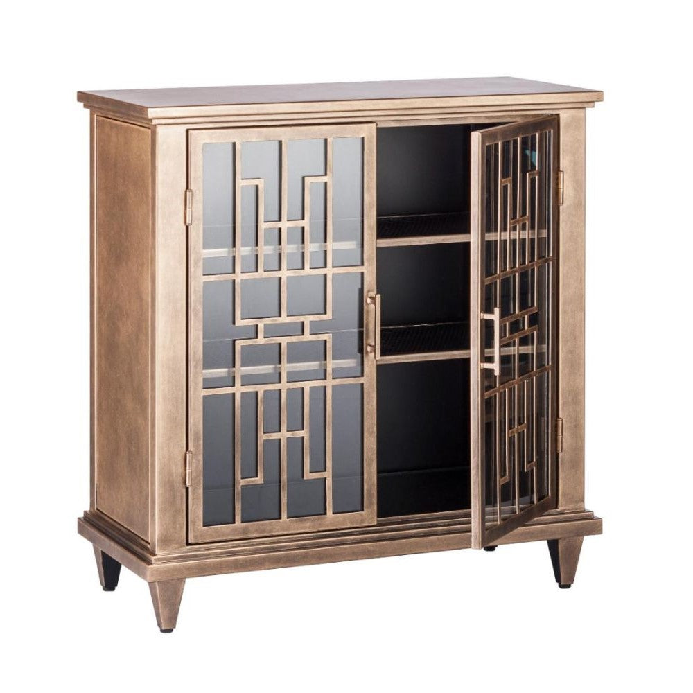 Modern Brass Finish Glass Door Iron Sideboard