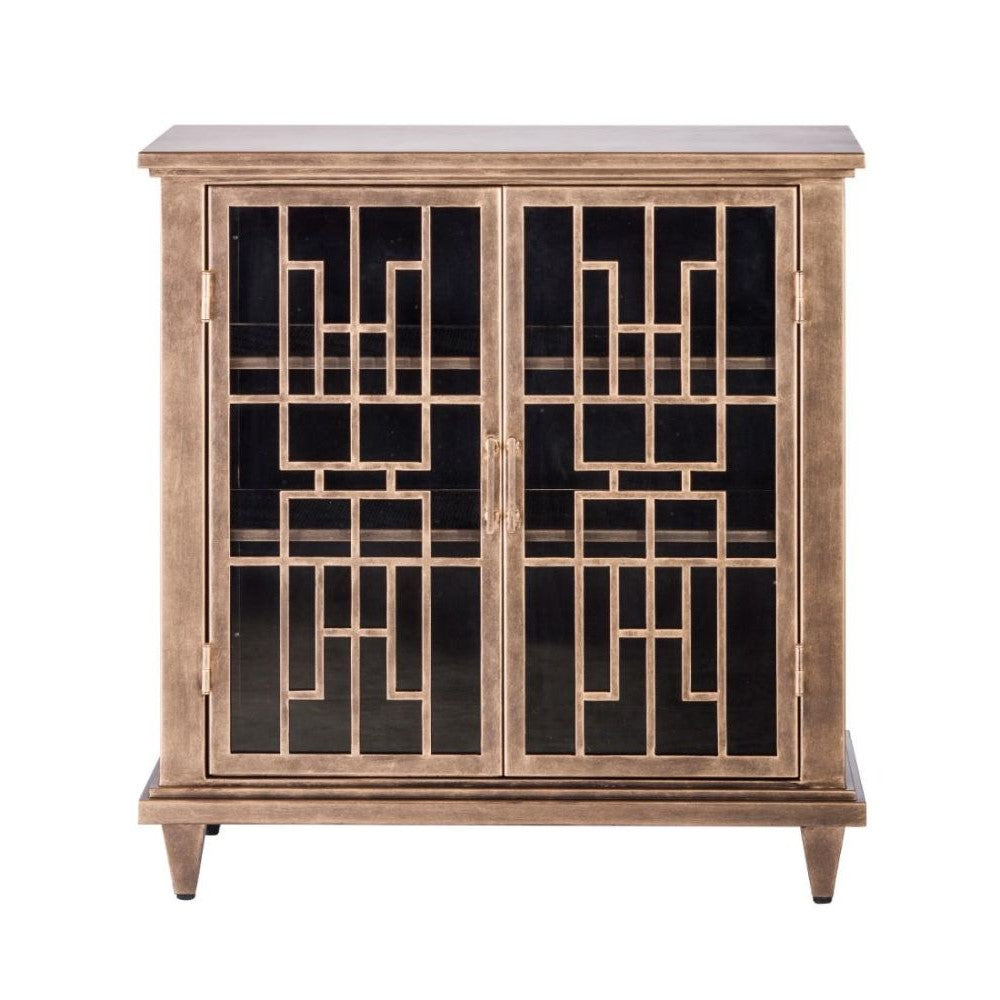 Modern Brass Finish Glass Door Iron Sideboard