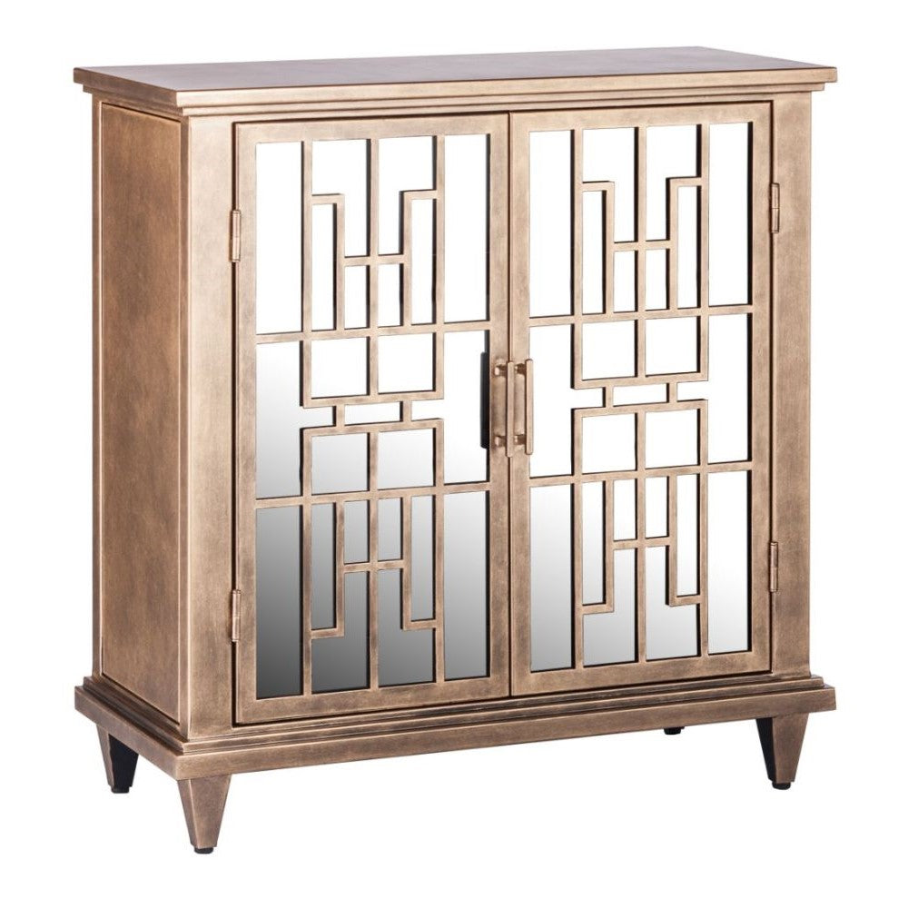 Brass Finish Mirrored Glass Door Sideboard