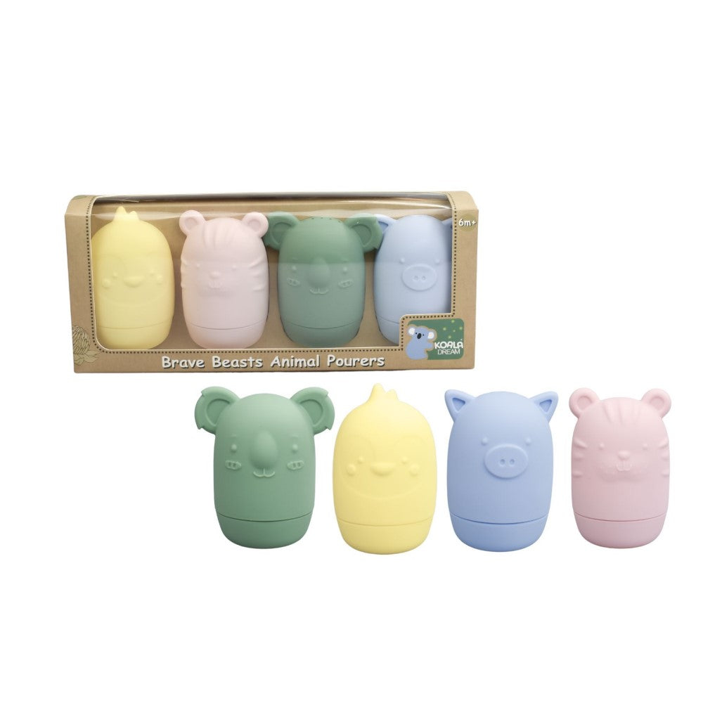 Brave Beasts Pourers 4-Piece Silicone Animal Set in Pastel