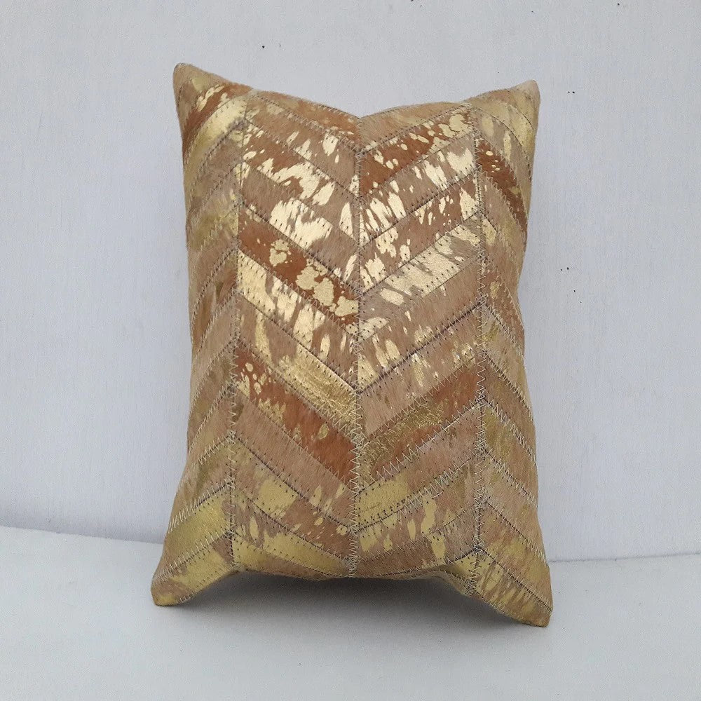 Brown Golden Cross Cowhide Cushion Cover 40 x 40cms