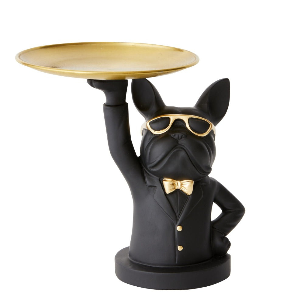 Bulldog Bust Designer Trinket Tray - Black & Gold