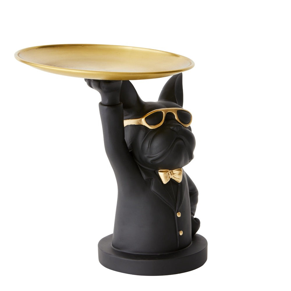 Bulldog Bust Designer Trinket Tray - Black & Gold