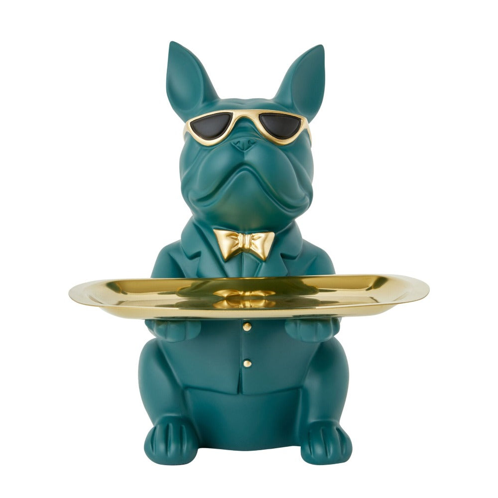 Bulldog Designer Trinket Tray - Green & Gold