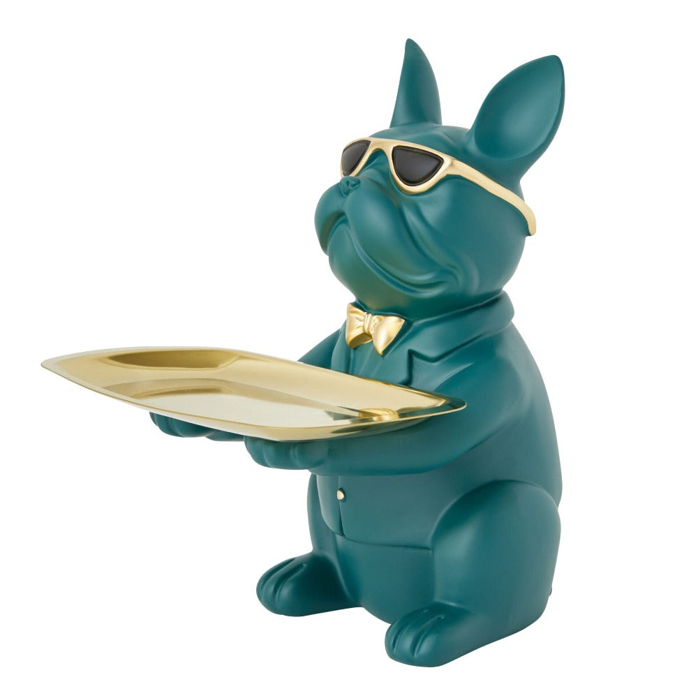 Bulldog Designer Trinket Tray - Green & Gold