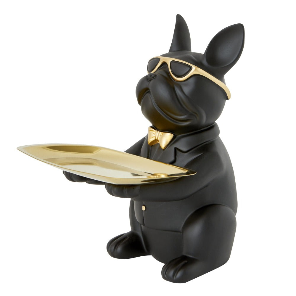 Bulldog Designer Trinket Tray - Black & Gold