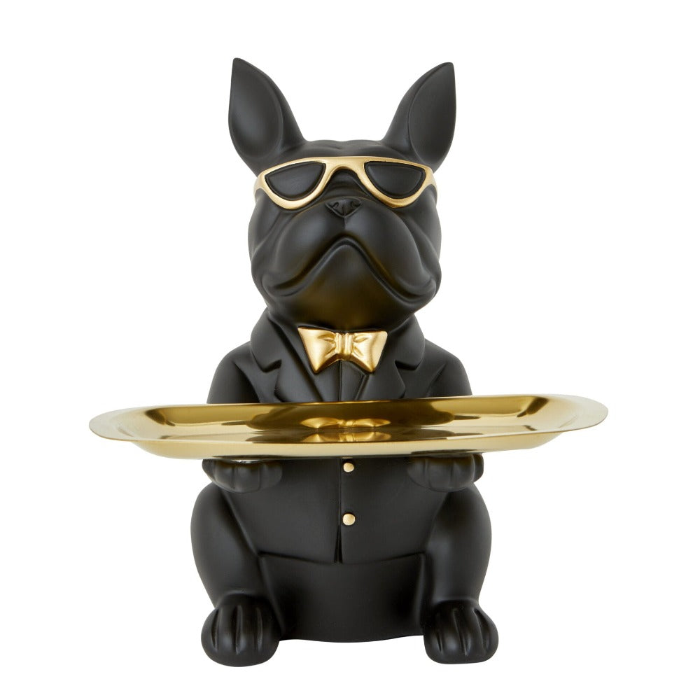 Bulldog Designer Trinket Tray - Black & Gold