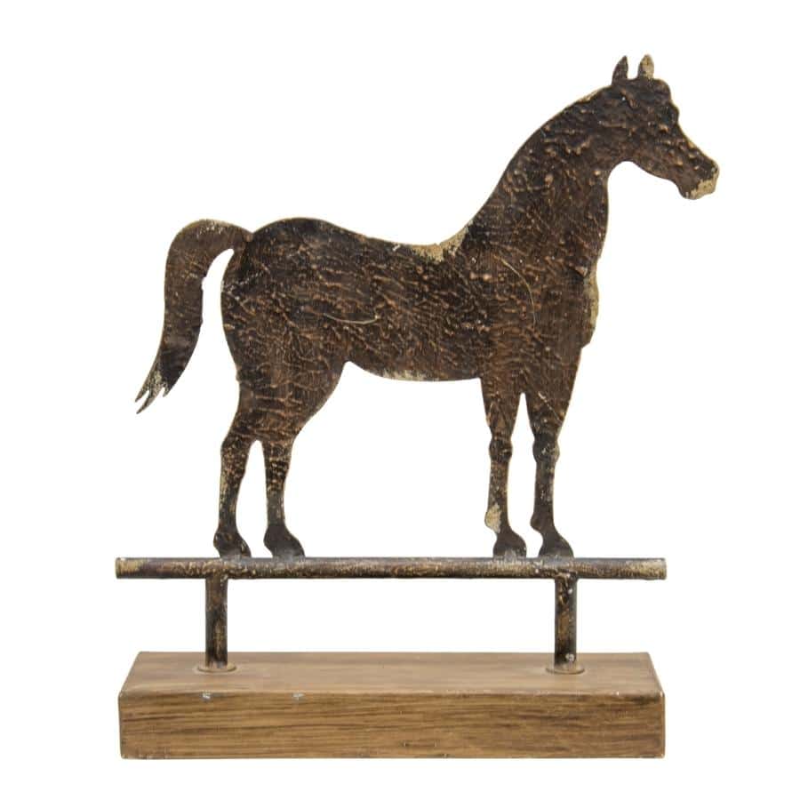 Burnt Metal Horse Statue on Base - 30.5cms