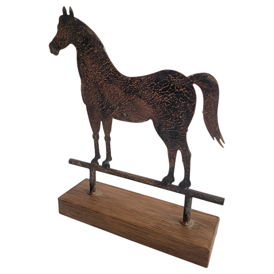 Burnt Metal Horse Statue on Base - 30.5cms