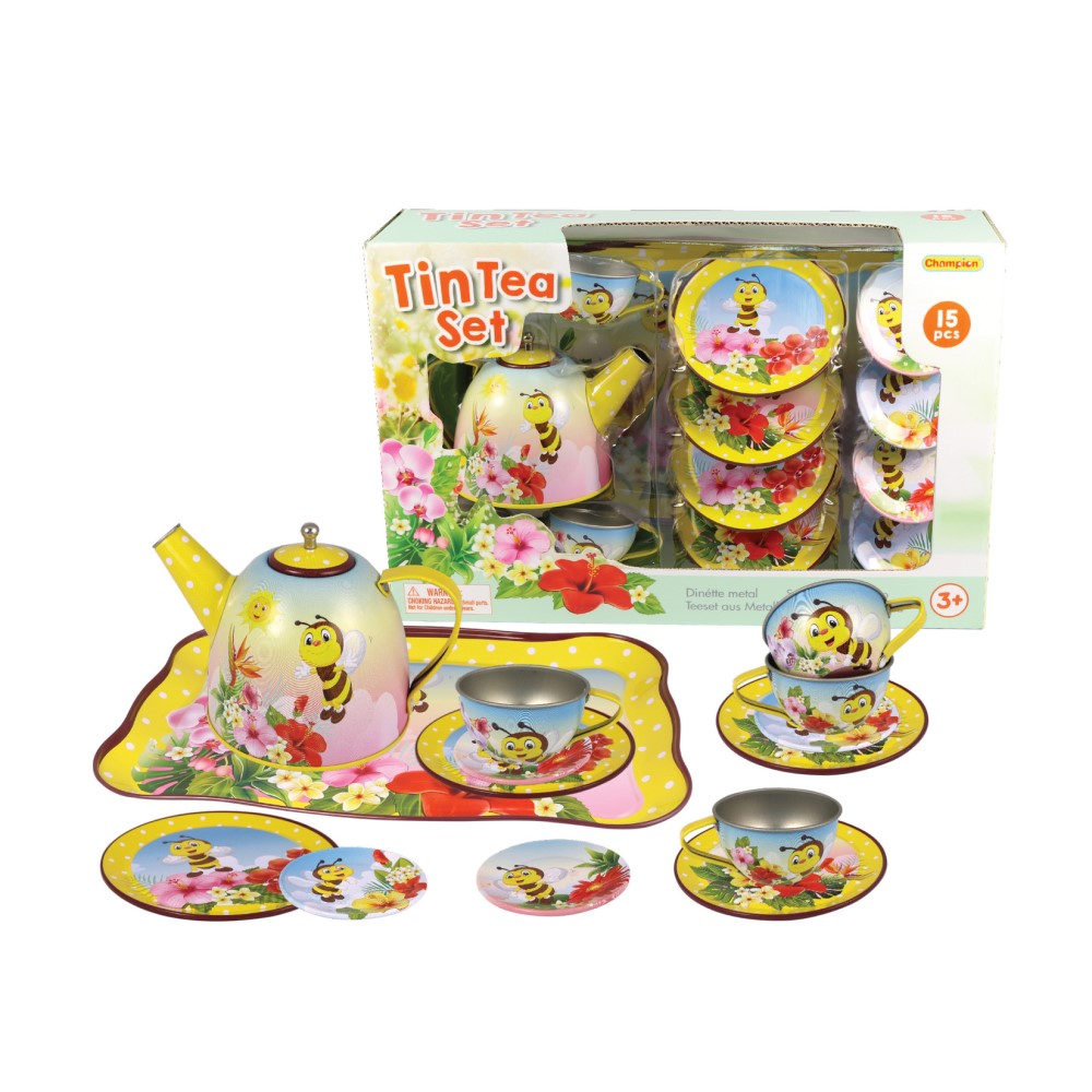 Busy Bee Tin Tea Set - 15 Piece Honeycomb Charm