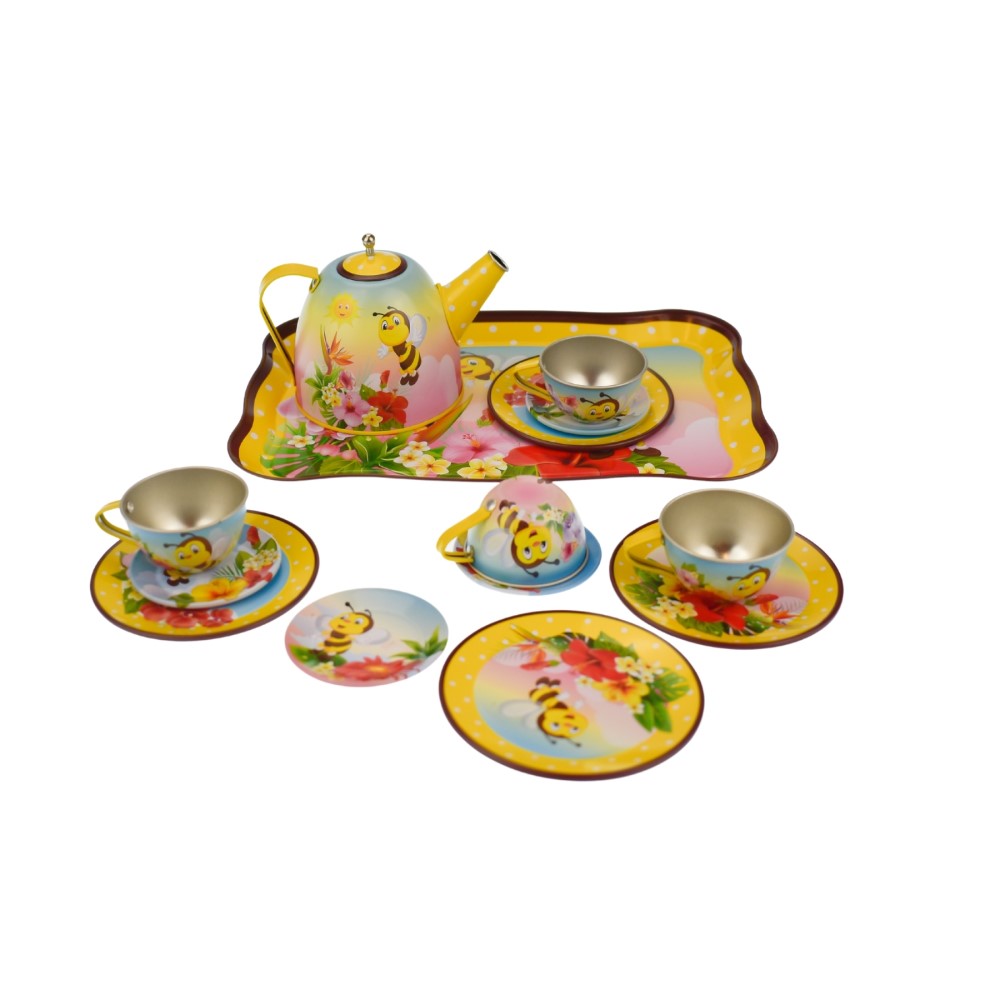 Busy Bee Tin Tea Set - 15 Piece Honeycomb Charm