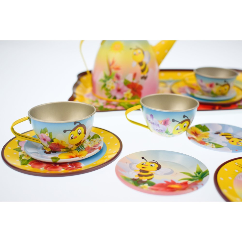 Busy Bee Tin Tea Set - 15 Piece Honeycomb Charm