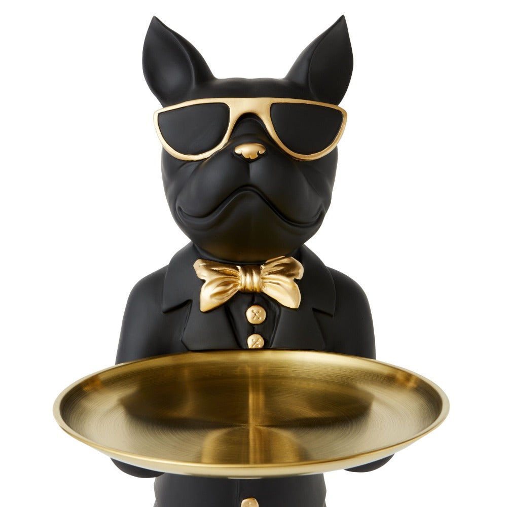 Butler Bulldog Designer Trinket Tray - Black & Gold