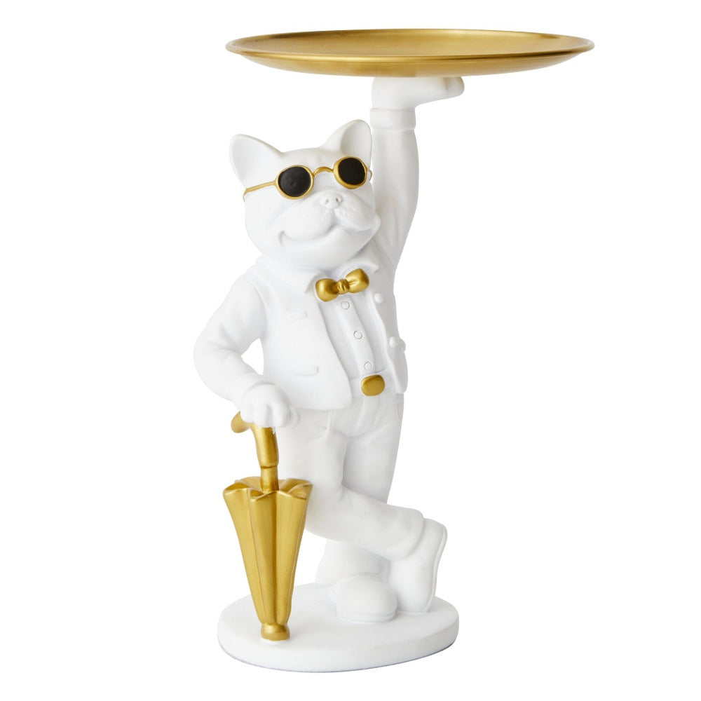 Butler Bulldog Designer Trinket Tray - White & Gold