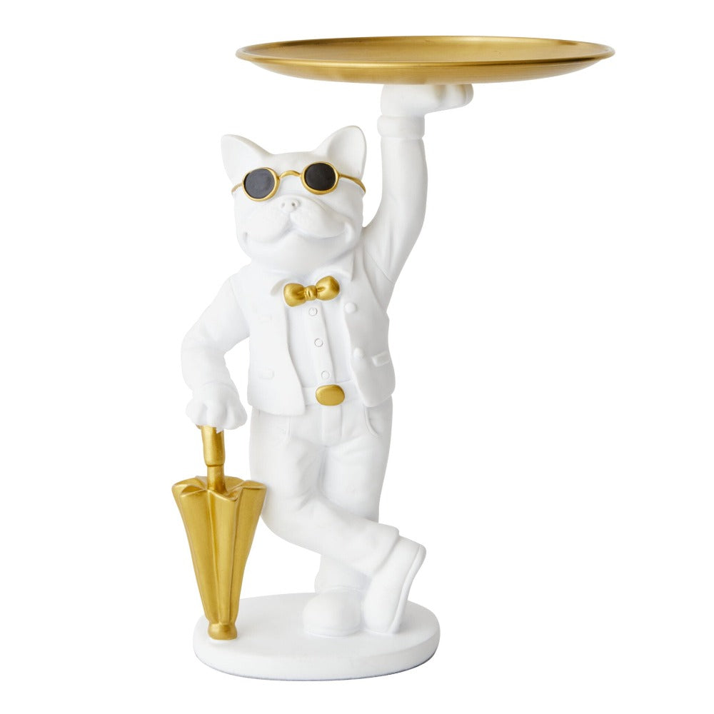 Butler Bulldog Designer Trinket Tray - White & Gold