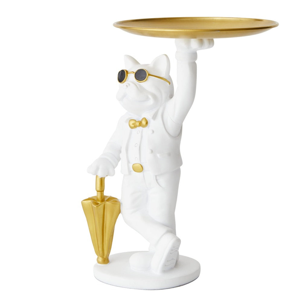 Butler Bulldog Designer Trinket Tray - White & Gold