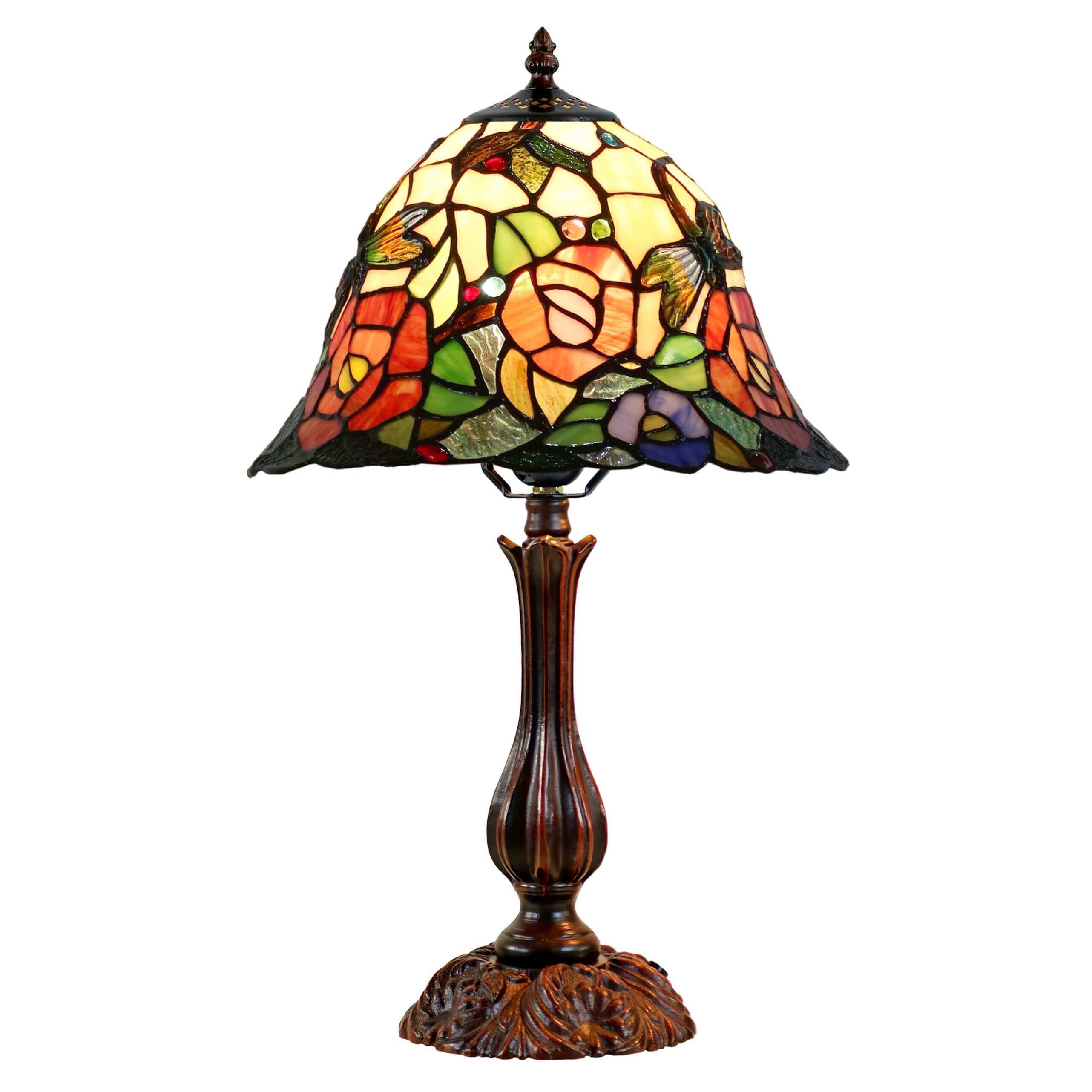 Butterfly on Rose Tiffany Glass Table Lamp (Available in 2 Sizes)