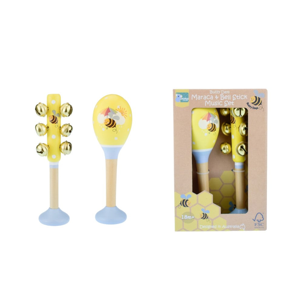 Buzzy Beats – Bee-Themed Maraca & Bell Stick Set