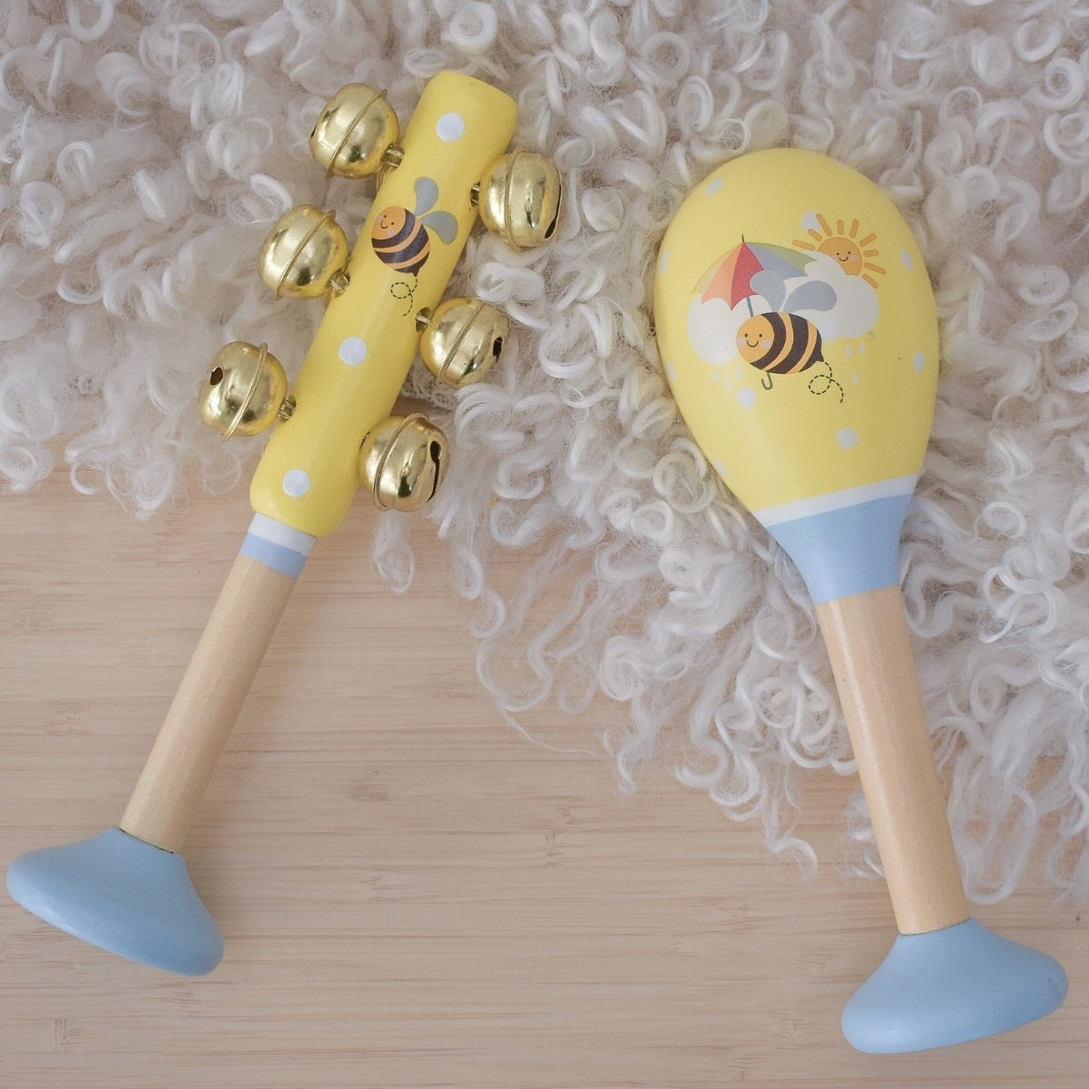 Buzzy Beats – Bee-Themed Maraca & Bell Stick Set