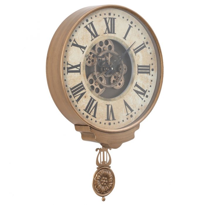 Cambridge Pendulum Gear Movement Wall Clock - Gold with Natural