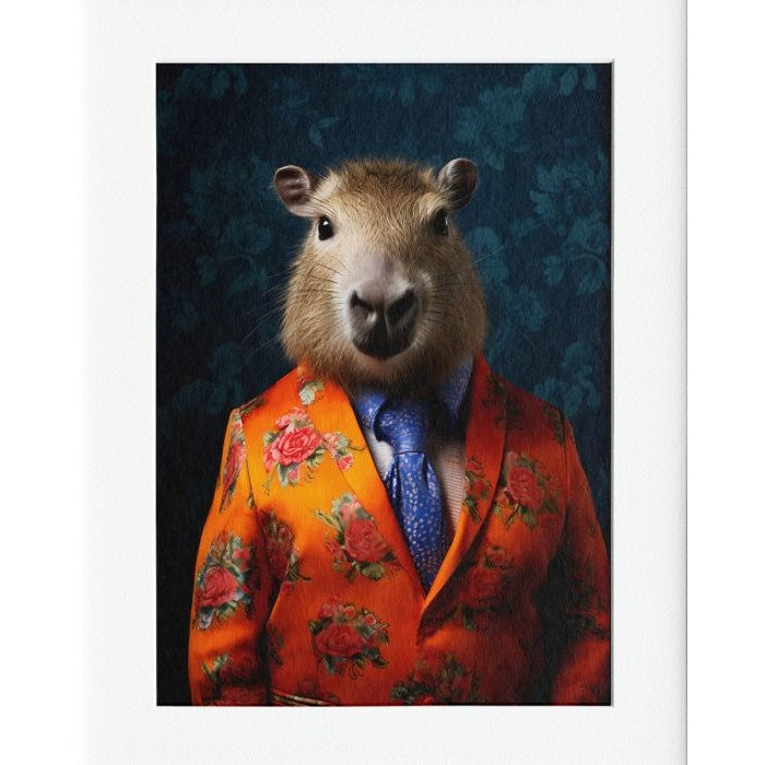 Capybara Mounted Print Wall Decor - 40x50cms