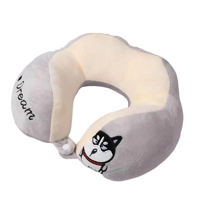 Cartoon Cotton U-shaped Neck Pillow - Grey - 28 x 28cms