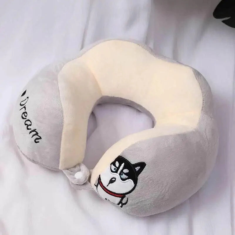 Cartoon Cotton U-shaped Neck Pillow - Grey - 28 x 28cms