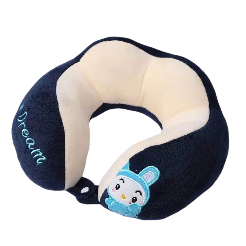 Cartoon Cotton U-shaped Neck Pillow - Navy Blue - 28 x 28cms