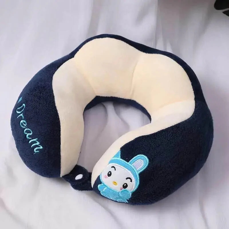 Cartoon Cotton U-shaped Neck Pillow - Navy Blue - 28 x 28cms