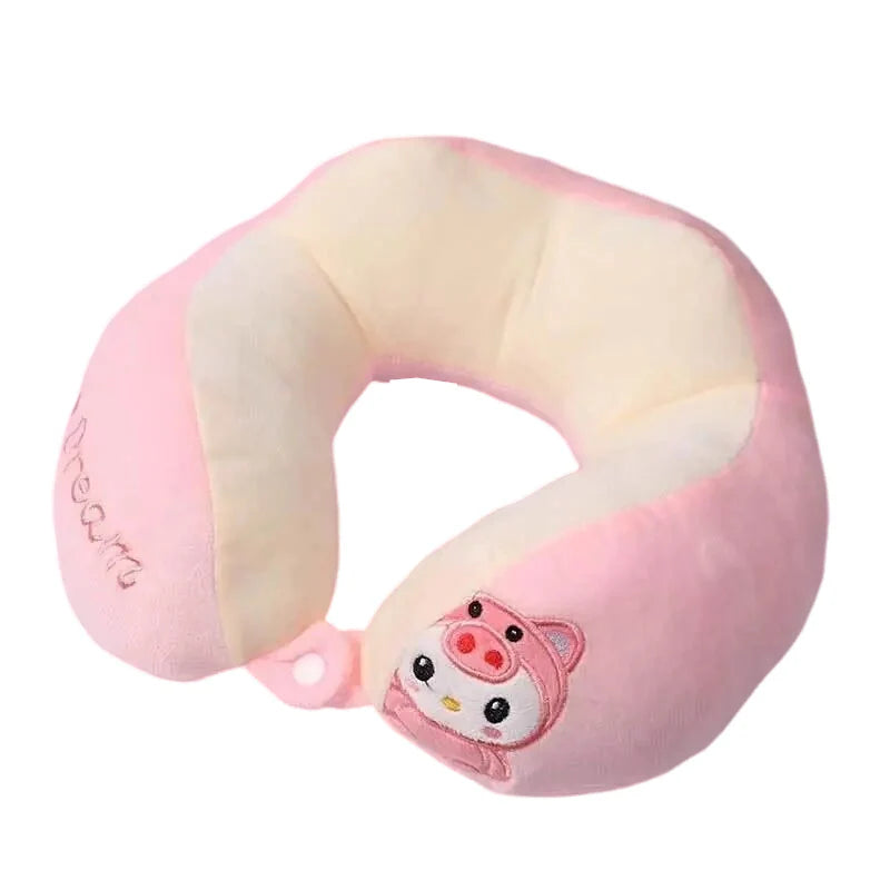 Cartoon Cotton U-shaped Neck Pillow - Pink - 28 x 28cms