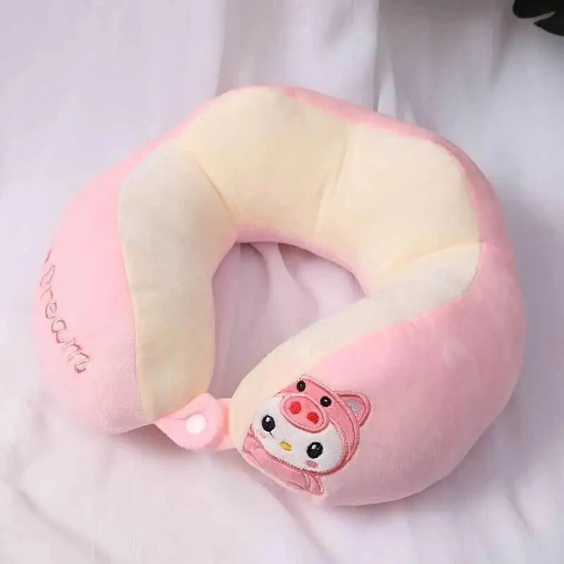 Cartoon Cotton U-shaped Neck Pillow - Pink - 28 x 28cms