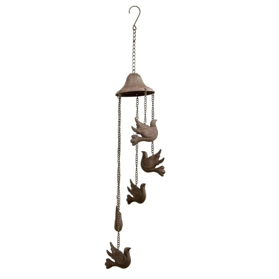 Cast-Iron Hanging Spiral Birds Garden Wind Chimes 84cms