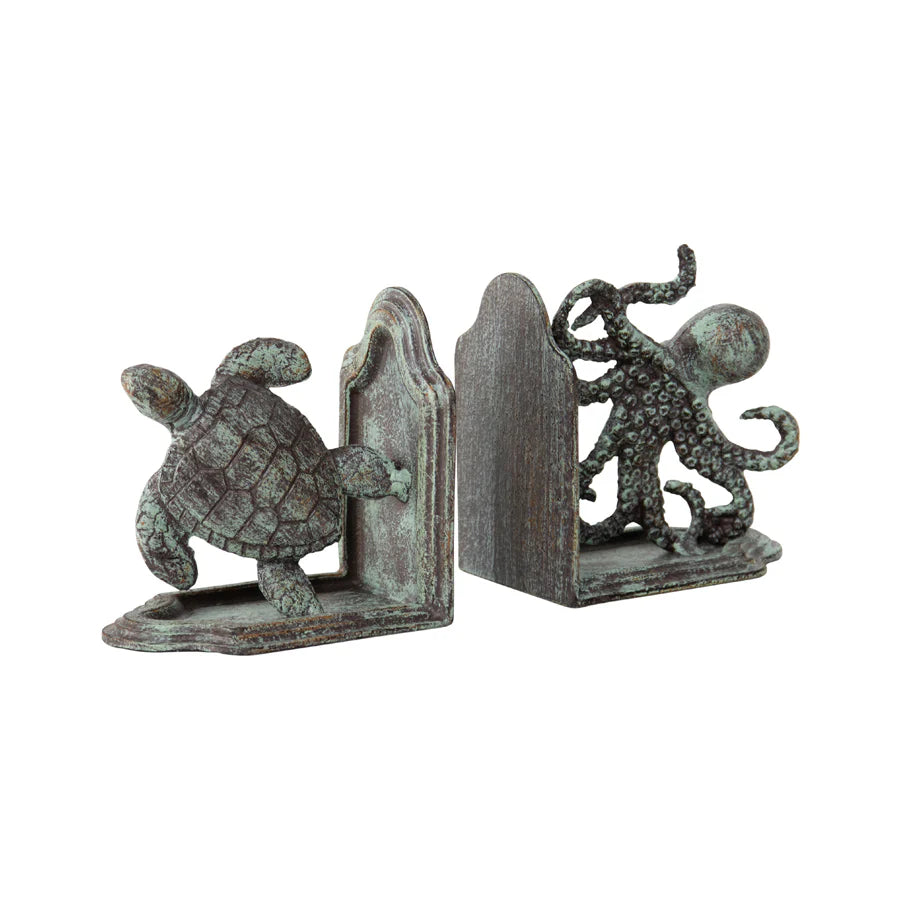 Cast-Iron Octopus & Turtle Book-Ends - Set of 2