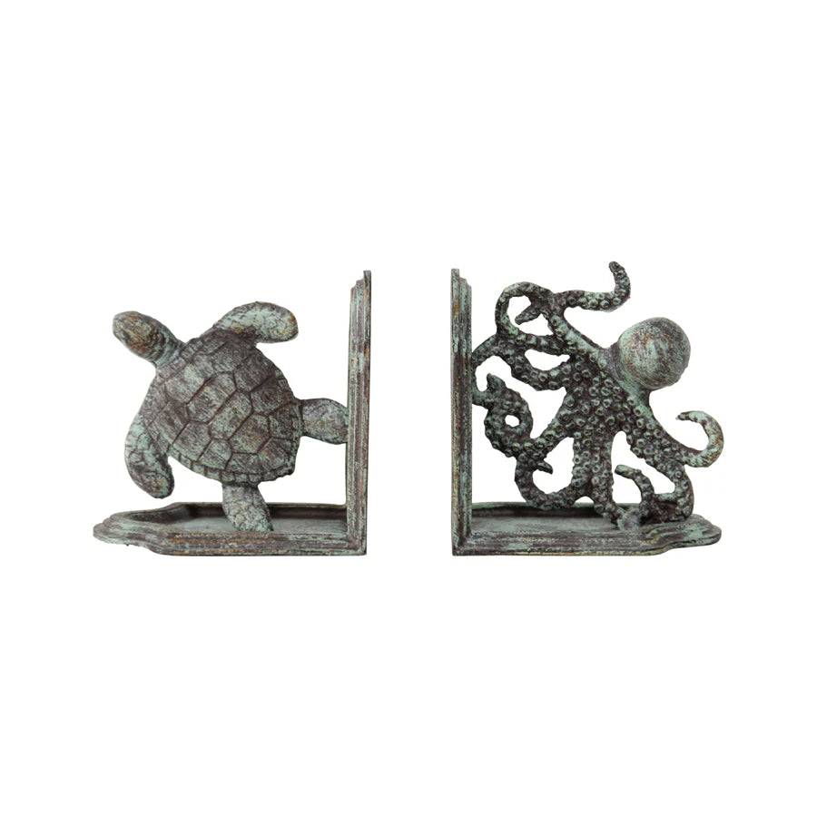 Cast-Iron Octopus & Turtle Book-Ends - Set of 2