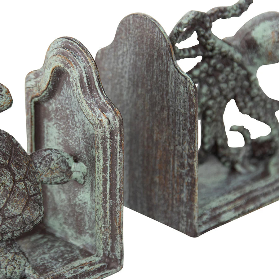 Cast-Iron Octopus & Turtle Book-Ends - Set of 2