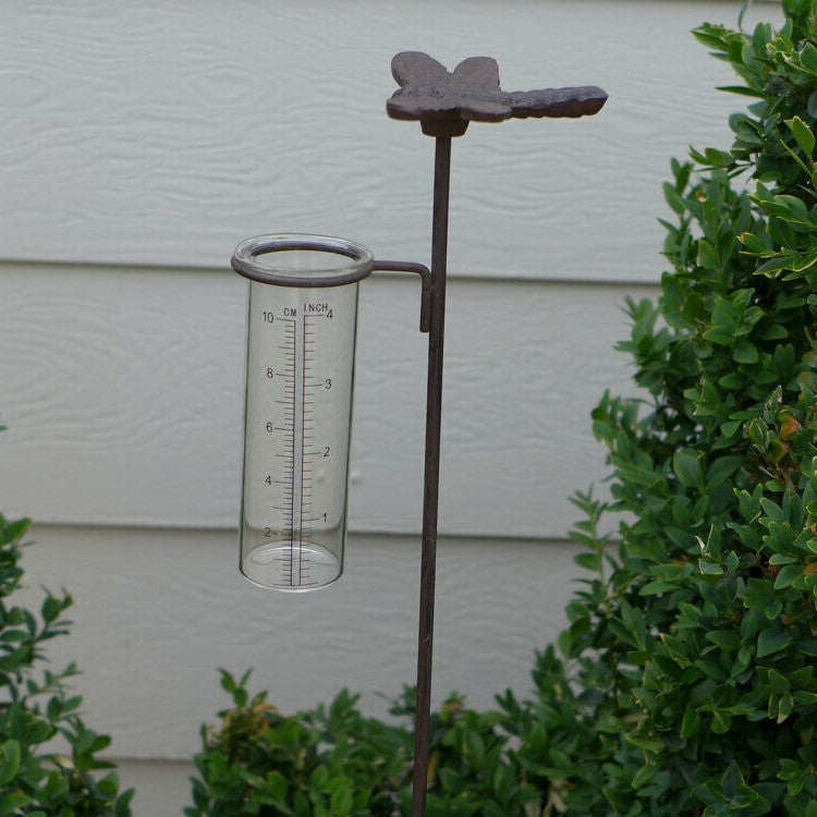 Cast Iron Dragonfly Garden Rain Gauge