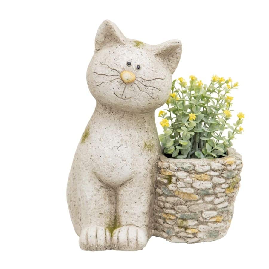 Cat with Stony Planter w/ Hole & Plug  - 31cms