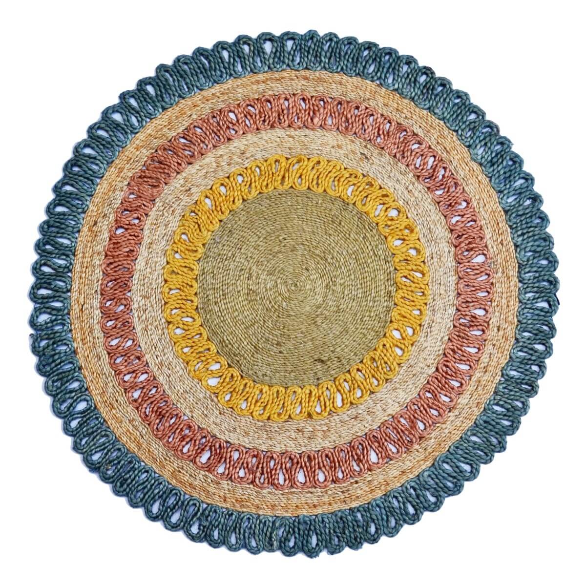 Celestial Charm Handwoven Jute Rug - Blue Round 120cms